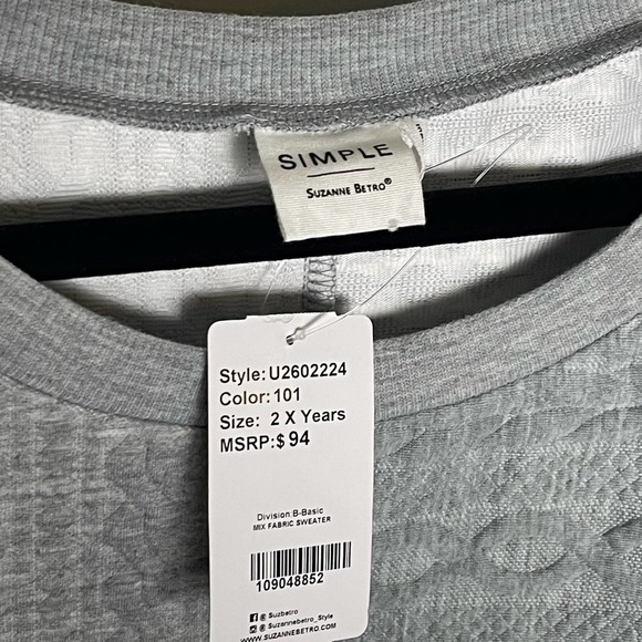 NWT Simple By Suzanne Betro Heather Gray Cable Knit Sweatshirt 2XL - Picture 14 of 14